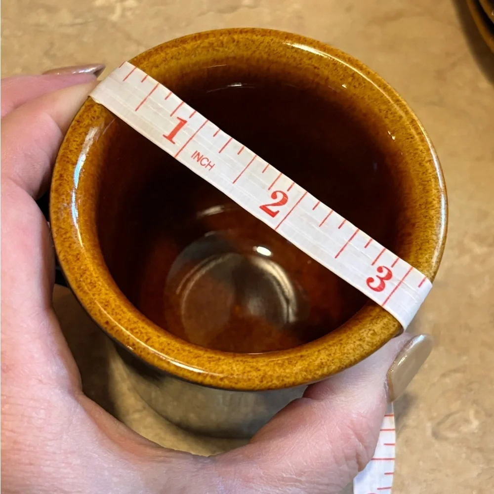 Vintage Sears Ironstone Octagon Amber Black and Brown Coffee Cup Set of 2